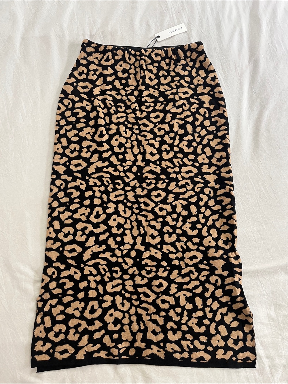 Leopard Print Black and Tan Midi Skirt